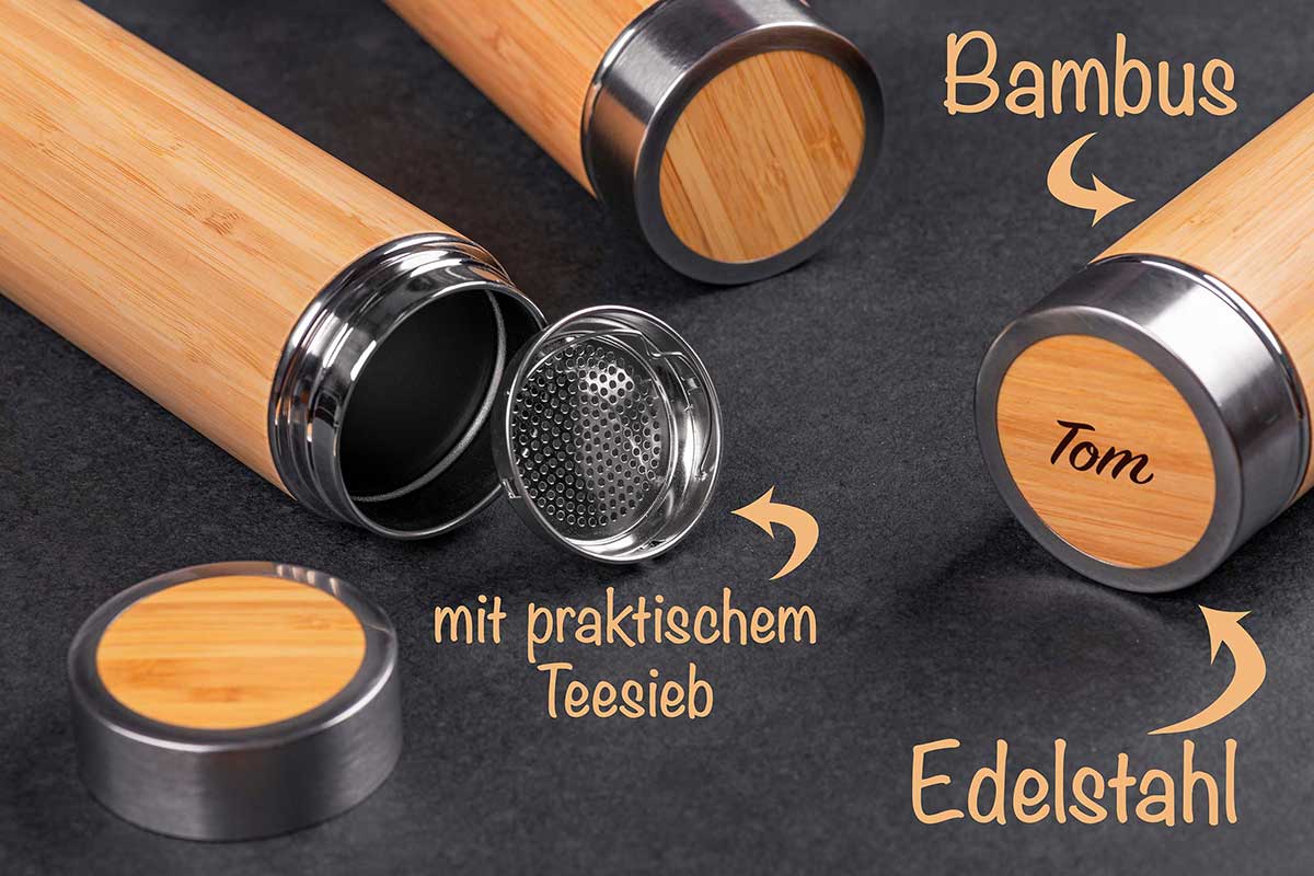 Bambus-Thermobecher mit individueller Lasergravur