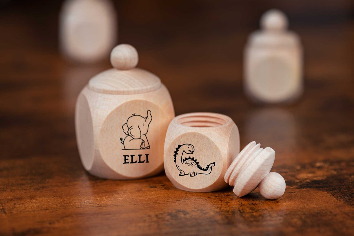 Milchzahndose mit Namen personalisiert