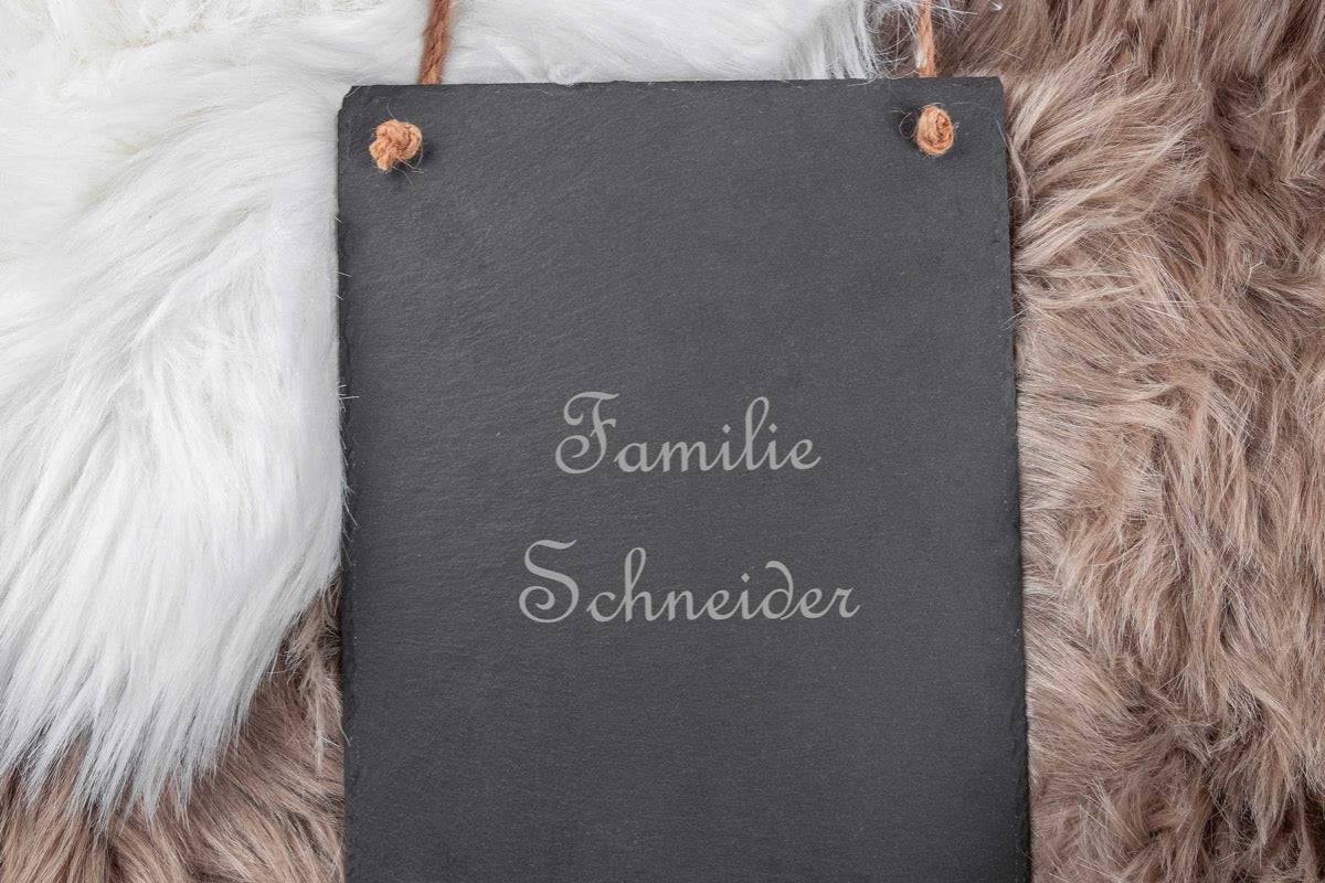 Große Schieferplatte mit Gravur perfekt als Türschild