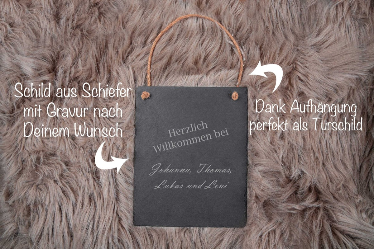 Große Schieferplatte mit Gravur perfekt als Türschild