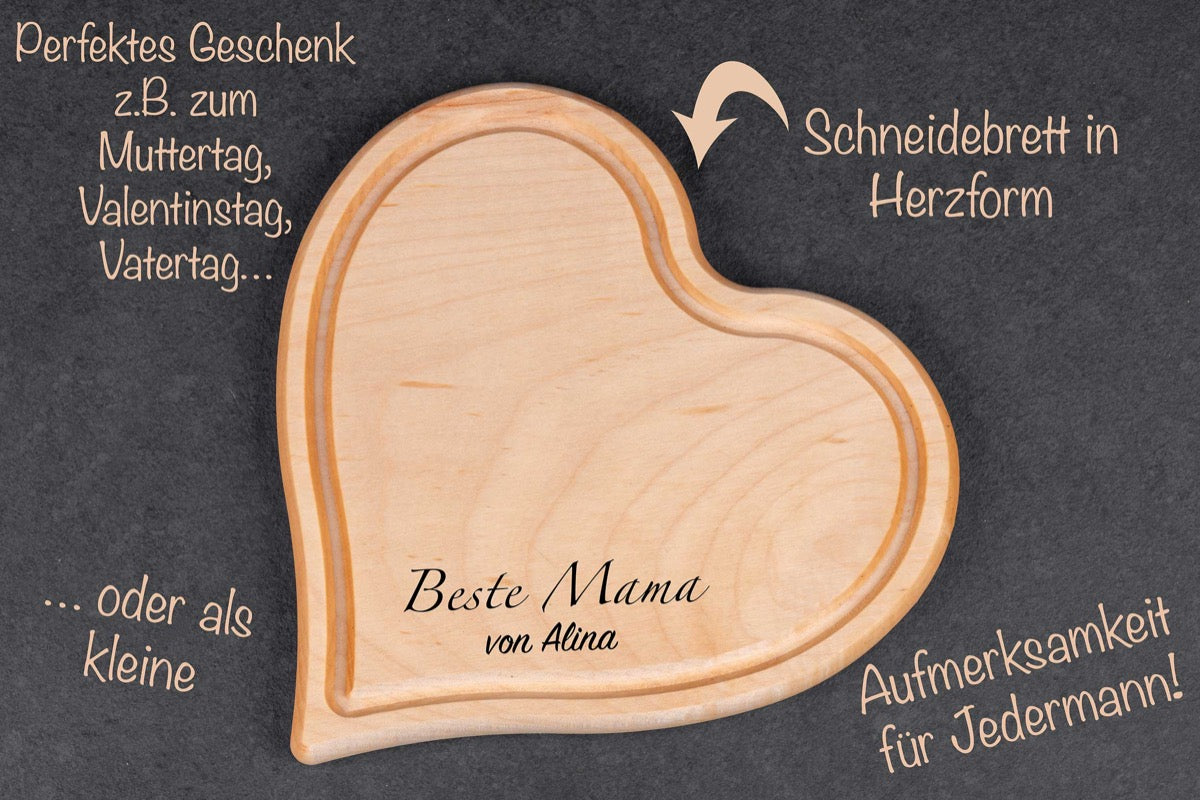 Schneidebrett in Herzform mit Gravur