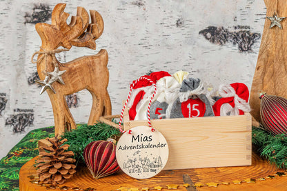 Adventskalender Holzschild mit Name - Adventskiste mit Holzschild