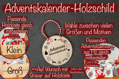 Adventskalender Holzschild mit Name - Adventskiste mit Holzschild