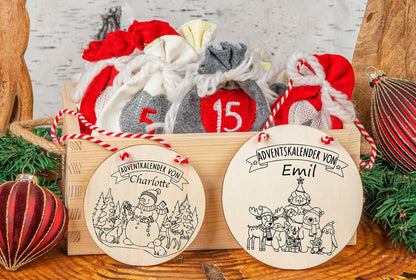 Adventskalender Holzschild mit Name - Adventskiste mit Holzschild