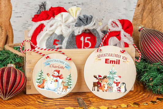 Adventskalender Holzschild mit Name - Adventskiste mit Holzschild