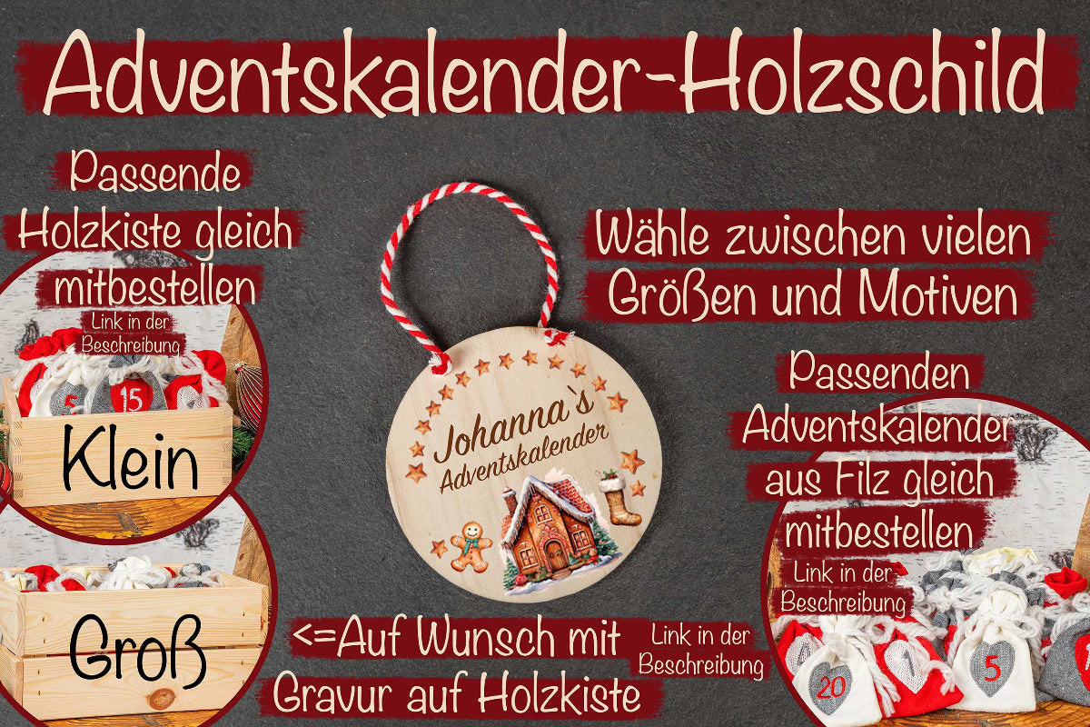 Adventskalender Holzschild mit Name - Adventskiste mit Holzschild