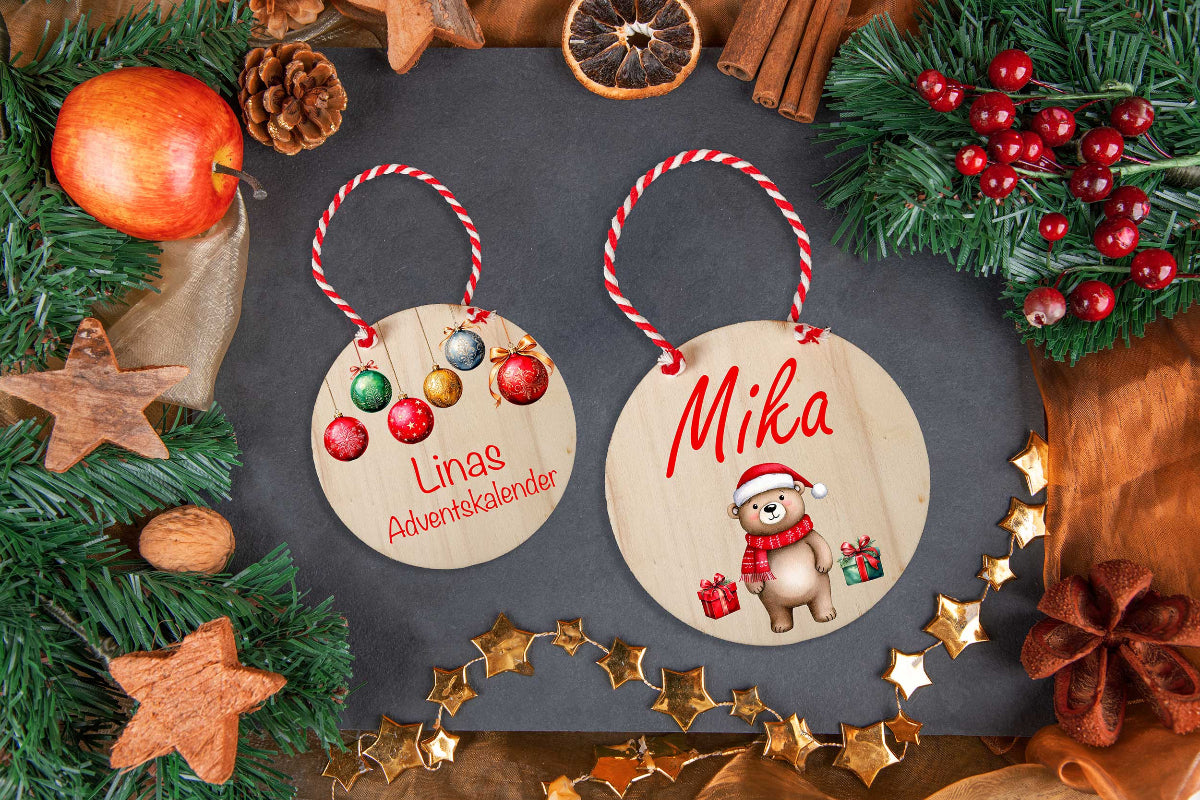 Adventskalender Holzschild mit Name - Adventskiste mit Holzschild