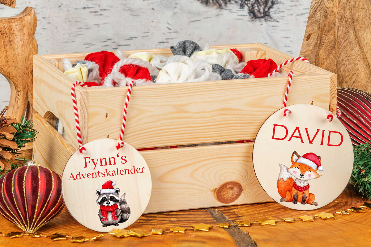Adventskalender Holzschild mit Name - Adventskiste mit Holzschild