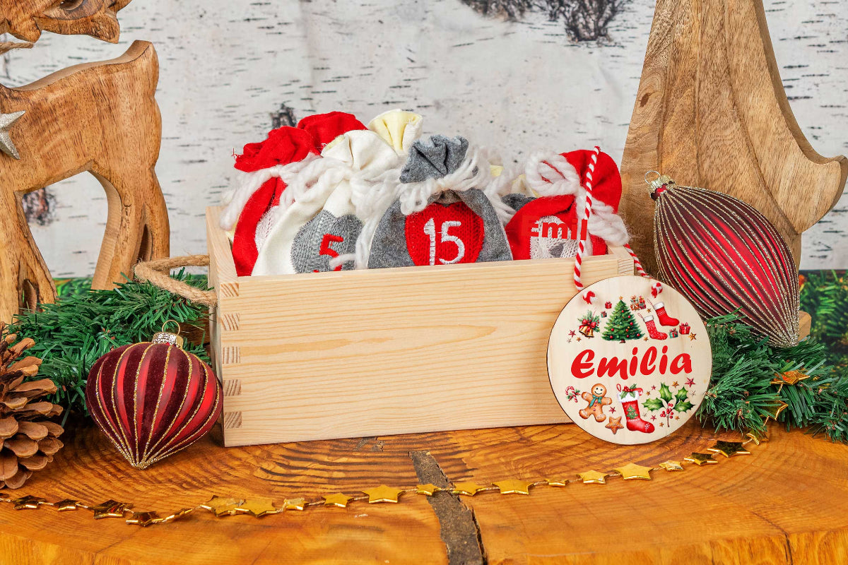 Adventskalender Holzschild mit Name - Adventskiste mit Holzschild