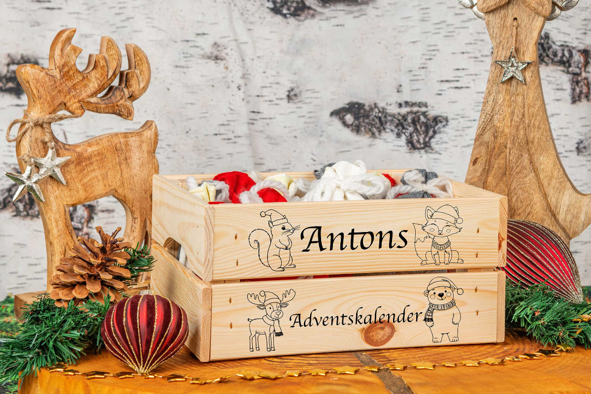 Adventskiste personalisiert mit Gravur - Adventskalender personalisiert aus Holz