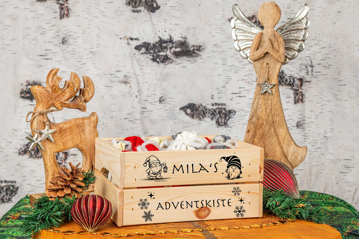 Adventskiste personalisiert mit Gravur - Adventskalender personalisiert aus Holz