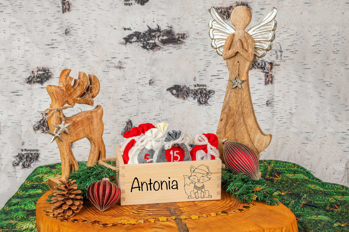 Adventskiste personalisiert mit Gravur - Adventskalender personalisiert aus Holz