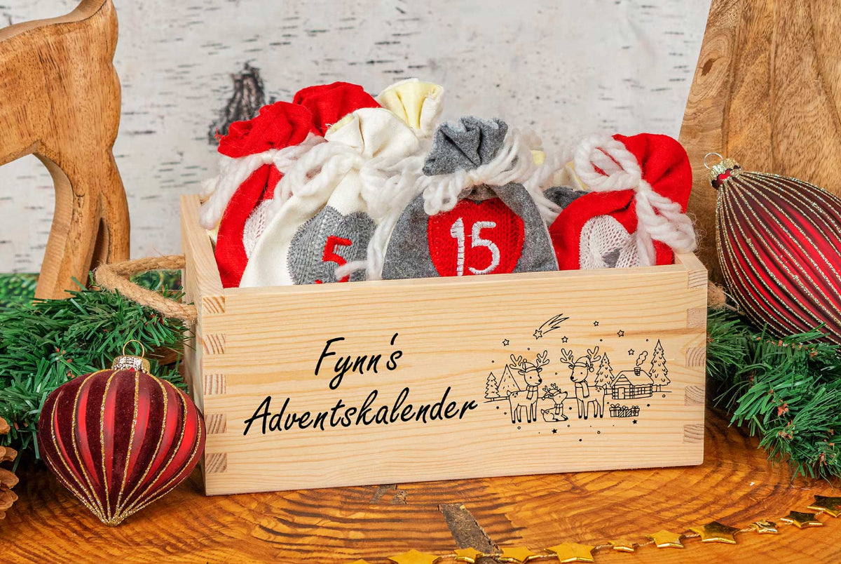 Adventskiste personalisiert mit Gravur - Adventskalender personalisiert aus Holz