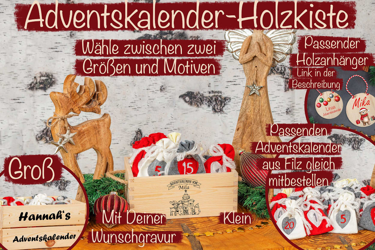 Adventskiste personalisiert mit Gravur - Adventskalender personalisiert aus Holz