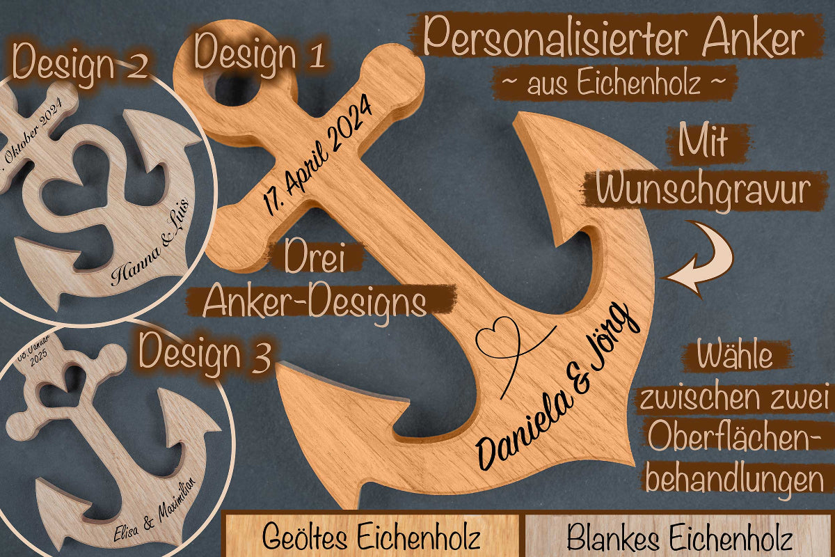 Personalisierter Anker aus Eichenholz