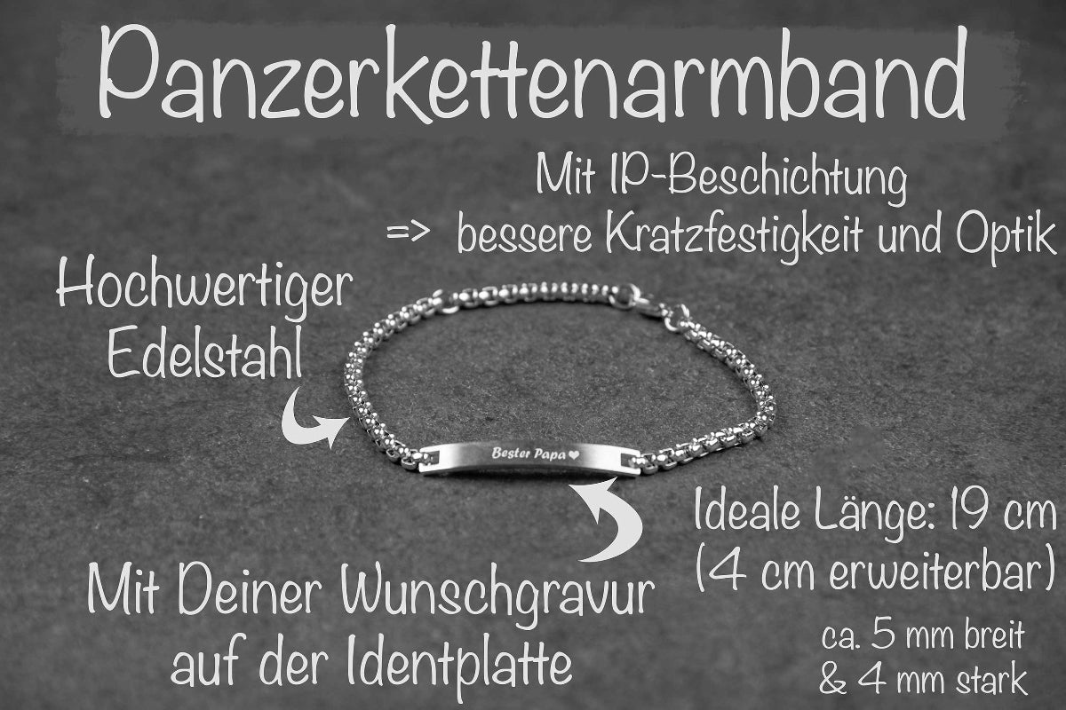 Personalisiertes Panzerkettenarmband aus Edelstahl • Herren Armband
