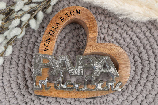Holz Herz mit Papa Schriftzug • Vatertagsgeschenk