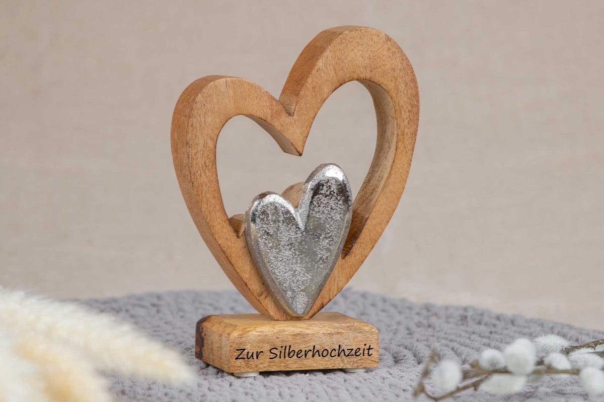 Hochzeitsgeschenk Holz Herz Mini mit Gravur personalisiert