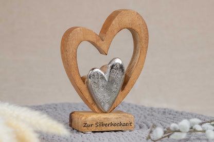 Hochzeitsgeschenk Holz Herz Mini mit Gravur personalisiert