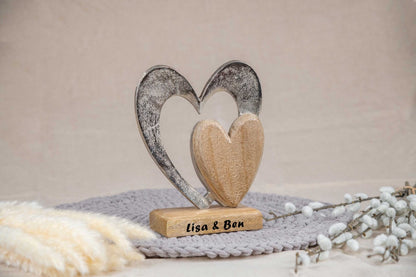 Hochzeitsgeschenk Holz Herz mit Gravur personalisiert