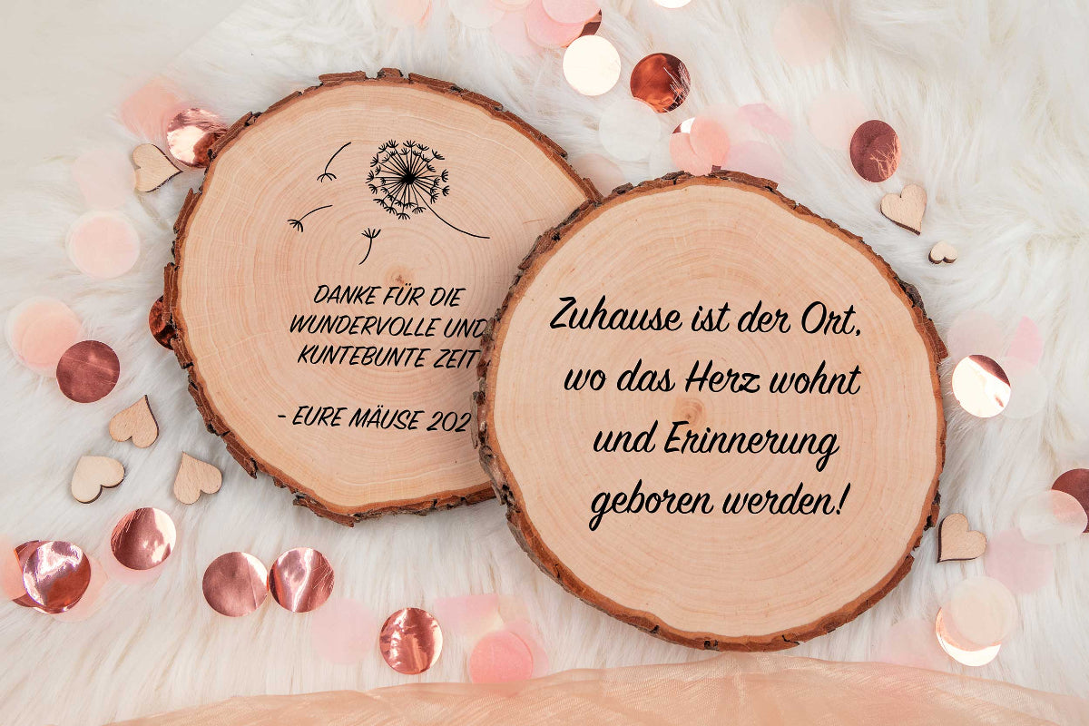 Baumscheibe mit Gravur und vielen Motiven