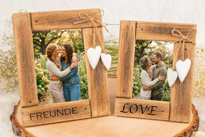 Bilderrahmen personalisiert mit Wunschgravur aus rustikalem Holz