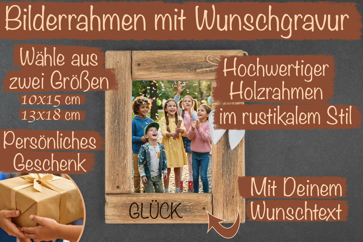 Bilderrahmen personalisiert mit Wunschgravur aus rustikalem Holz