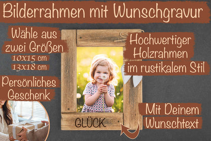Bilderrahmen personalisiert mit Wunschgravur aus rustikalem Holz