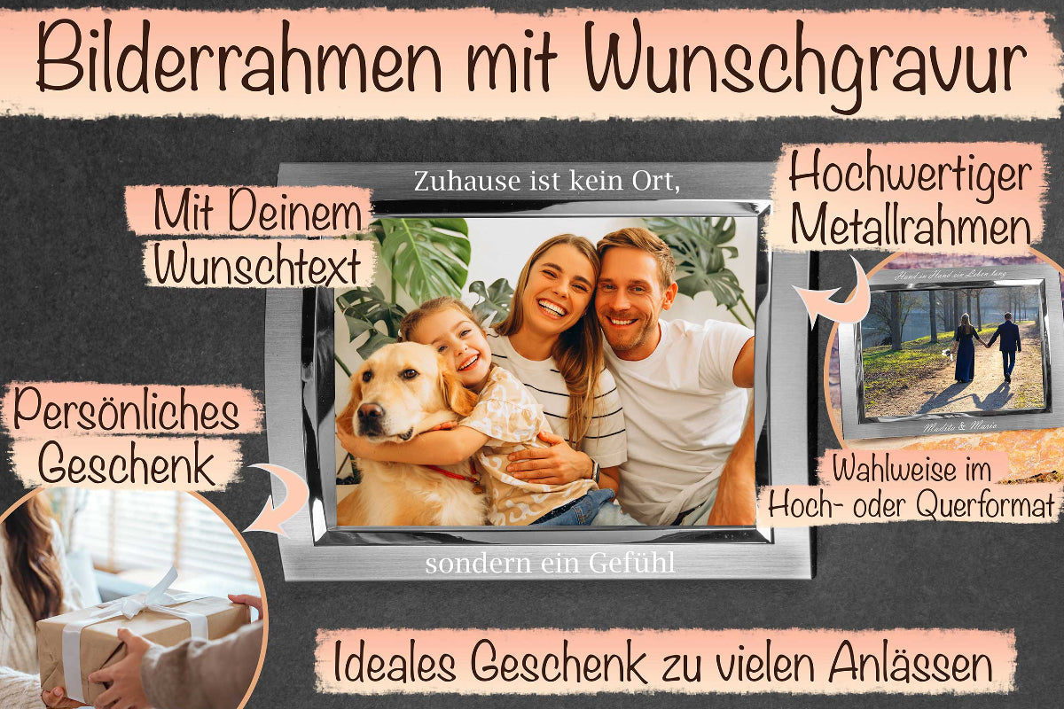 Bilderrahmen personalisiert mit Wunschgravur und Metallrahmen