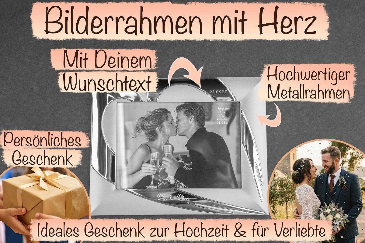 Bilderrahmen personalisiert mit Wunschgravur mit Herz-Rahmen