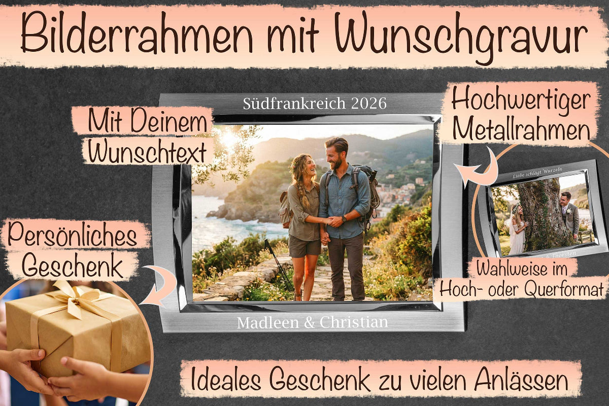 Bilderrahmen personalisiert mit Wunschgravur und Metallrahmen