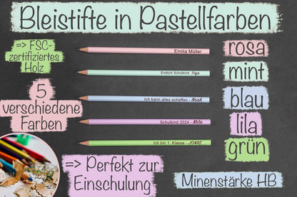 Bleistift mit Namen personalisiert in Pastellfarben