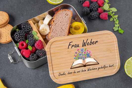 Brotdose personalisiert mit Wunschtext und Bambusdeckel