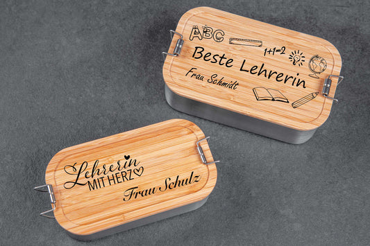 Brotdose personalisiert mit Gravur und Bambusdeckel