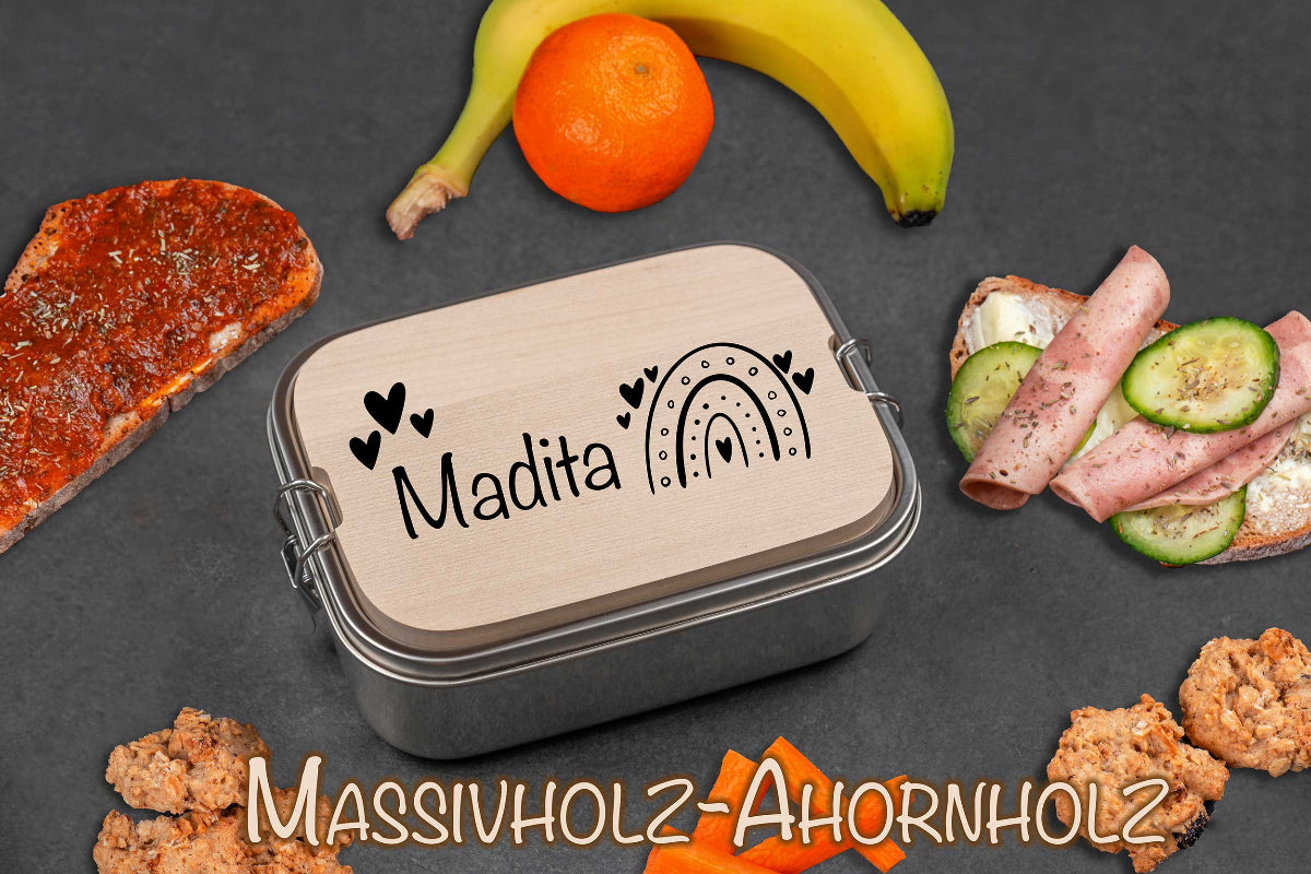 Brotdose personalisiert mit Namen mit Holzdeckel