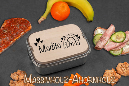 Brotdose personalisiert mit Namen mit Holzdeckel