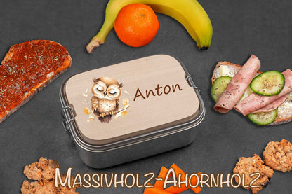 Brotdose personalisiert mit Holzdeckel für Kinder bunt