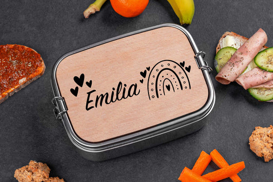 Brotdose personalisiert mit Namen mit Holzdeckel