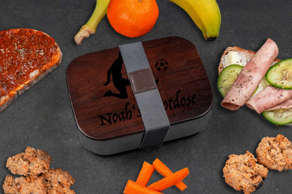 Premium Edelstahl Brotdose mit Akazienholzdeckel personalisiert mit Namen