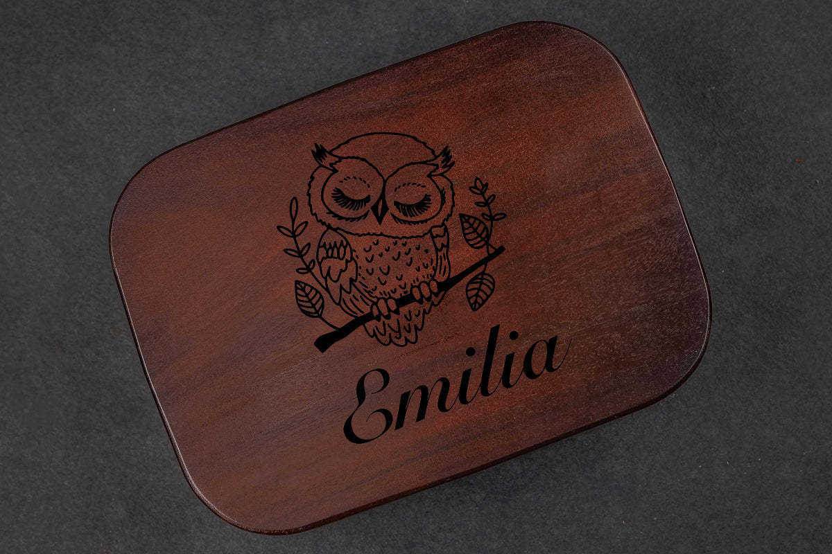 Premium Edelstahl Brotdose mit Akazienholzdeckel personalisiert mit Namen für Kinder