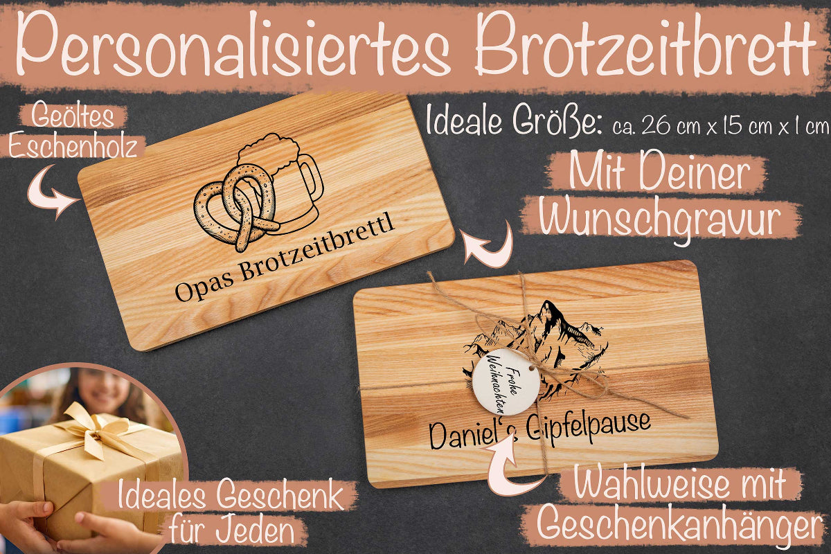Personalisiertes Brotzeitbrett mit Namen aus Holz - Schneidebrett - Jausenbrett