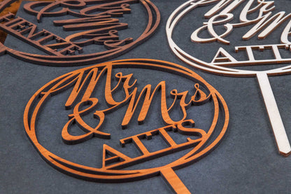 Cake Topper Mr & Mrs aus Holz • Kuchenstecker