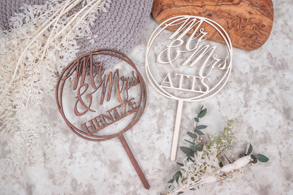 Cake Topper Mr & Mrs aus Holz • Kuchenstecker