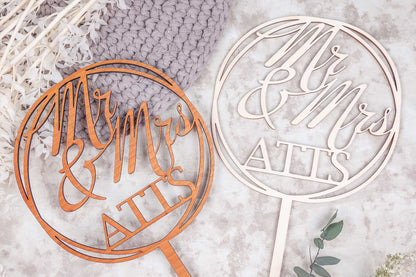 Cake Topper Mr & Mrs aus Holz • Kuchenstecker