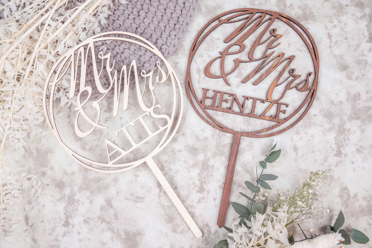 Cake Topper Mr & Mrs aus Holz • Kuchenstecker