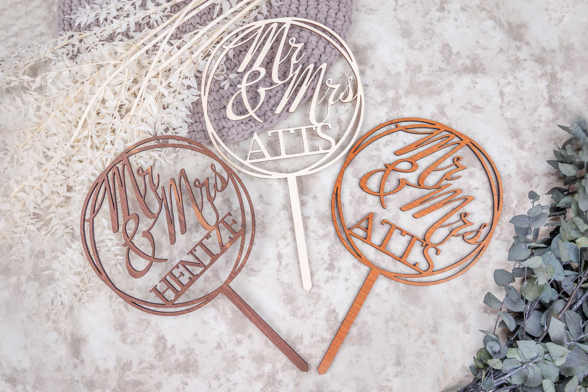 Cake Topper Mr & Mrs aus Holz • Kuchenstecker