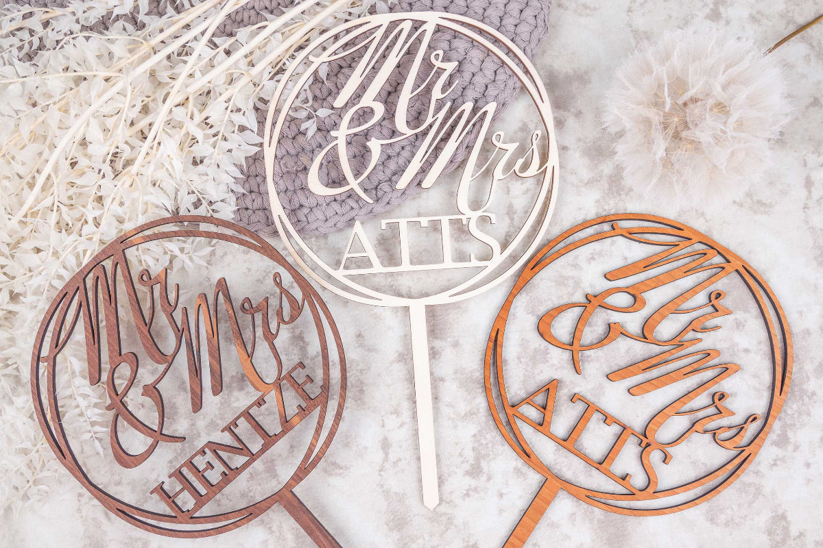 Cake Topper Mr & Mrs aus Holz • Kuchenstecker