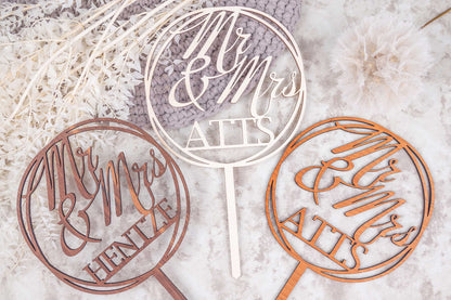 Cake Topper Mr & Mrs aus Holz • Kuchenstecker