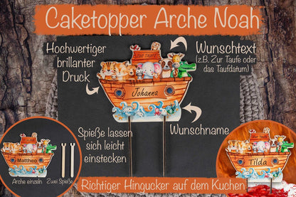 Cake Topper Arche Noah bunt zur Taufe personalisiert