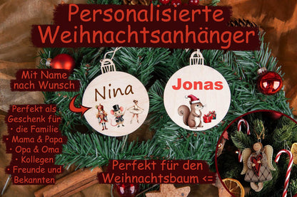 Weihnachtskugeln aus Holz mit Namen  Christbaumschmuck bunt